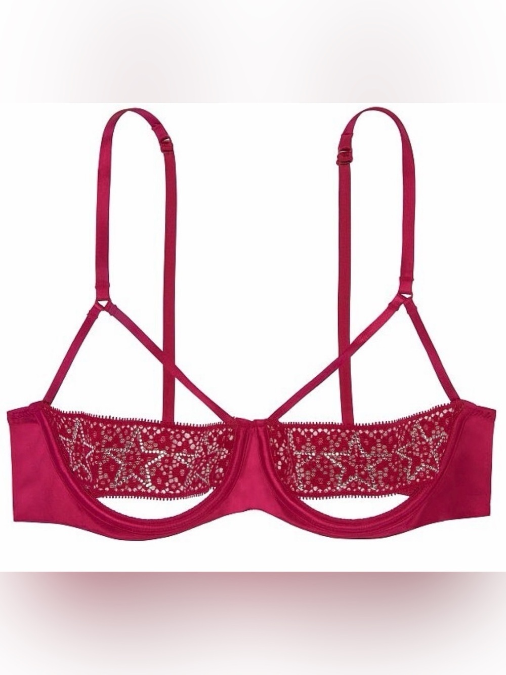 NWT Victorias Secret Luxe Lingerie Cut-Out Strappy Star Embellished Bra Red 36D